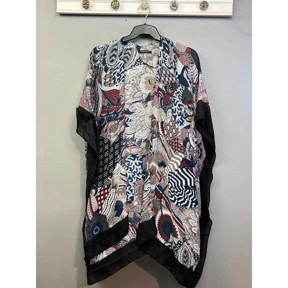 Do Everything in Love Kimono Women OS Multi Paisley Floral Open Front Wrap Boho